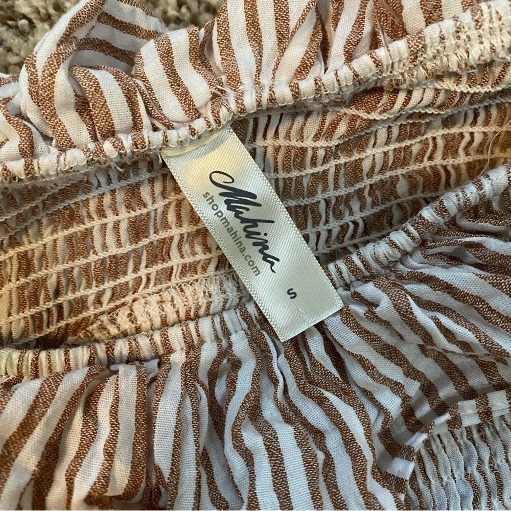 Mahina Brown White Striped Tank Sz Small Open Back - Picture 7 of 8